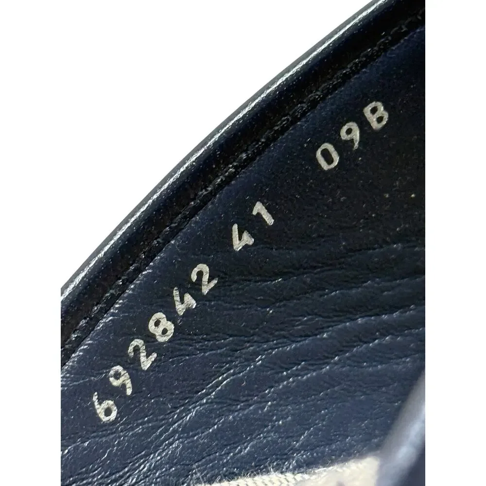 Gucci Beige Navy GG Canvas Slide Sandals EU 41 Women's Logo Flat Slides